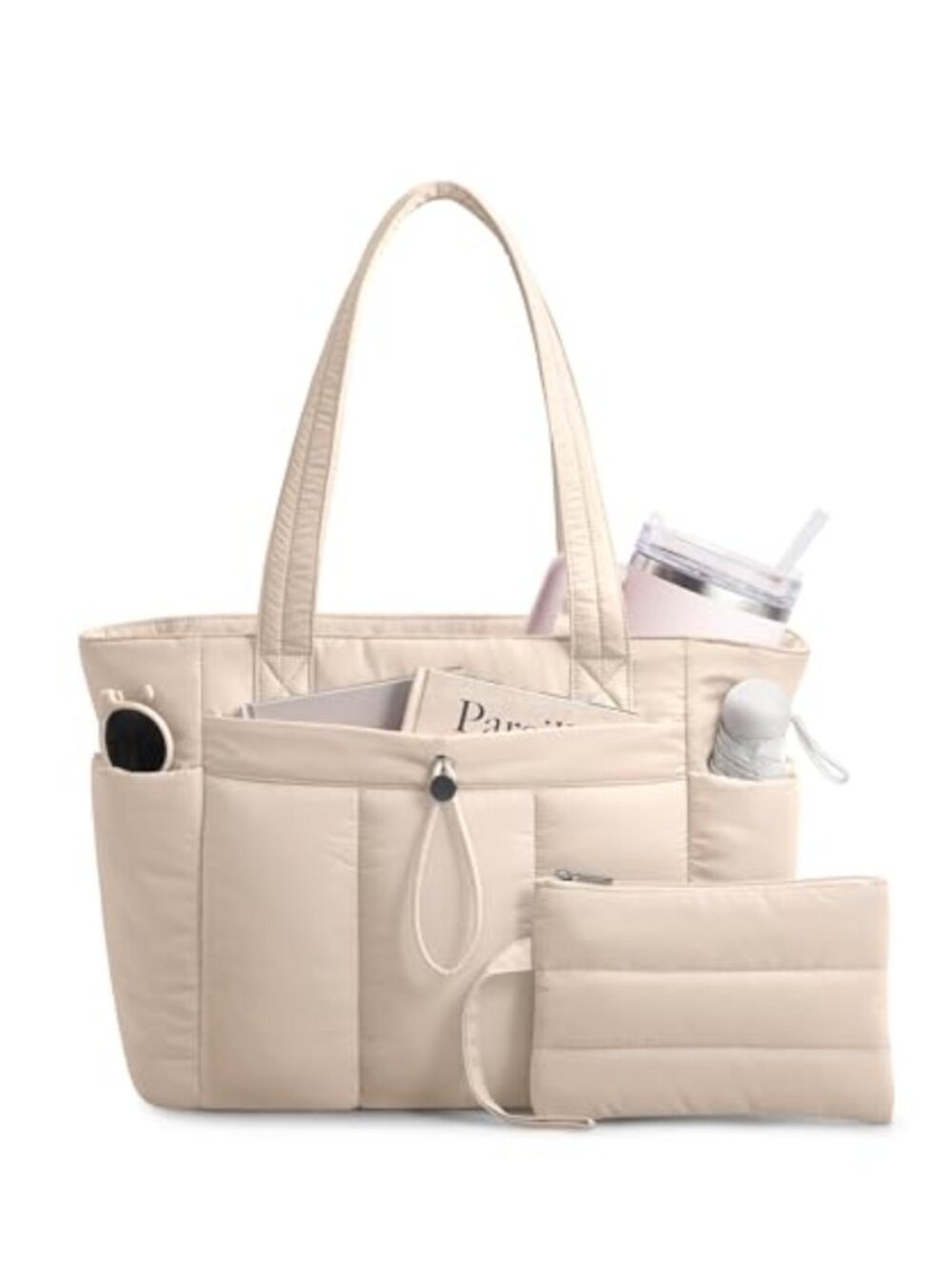 Puffy Tote Bag with Cup Holder, Laptop Sleeve & Trolley Sleeve